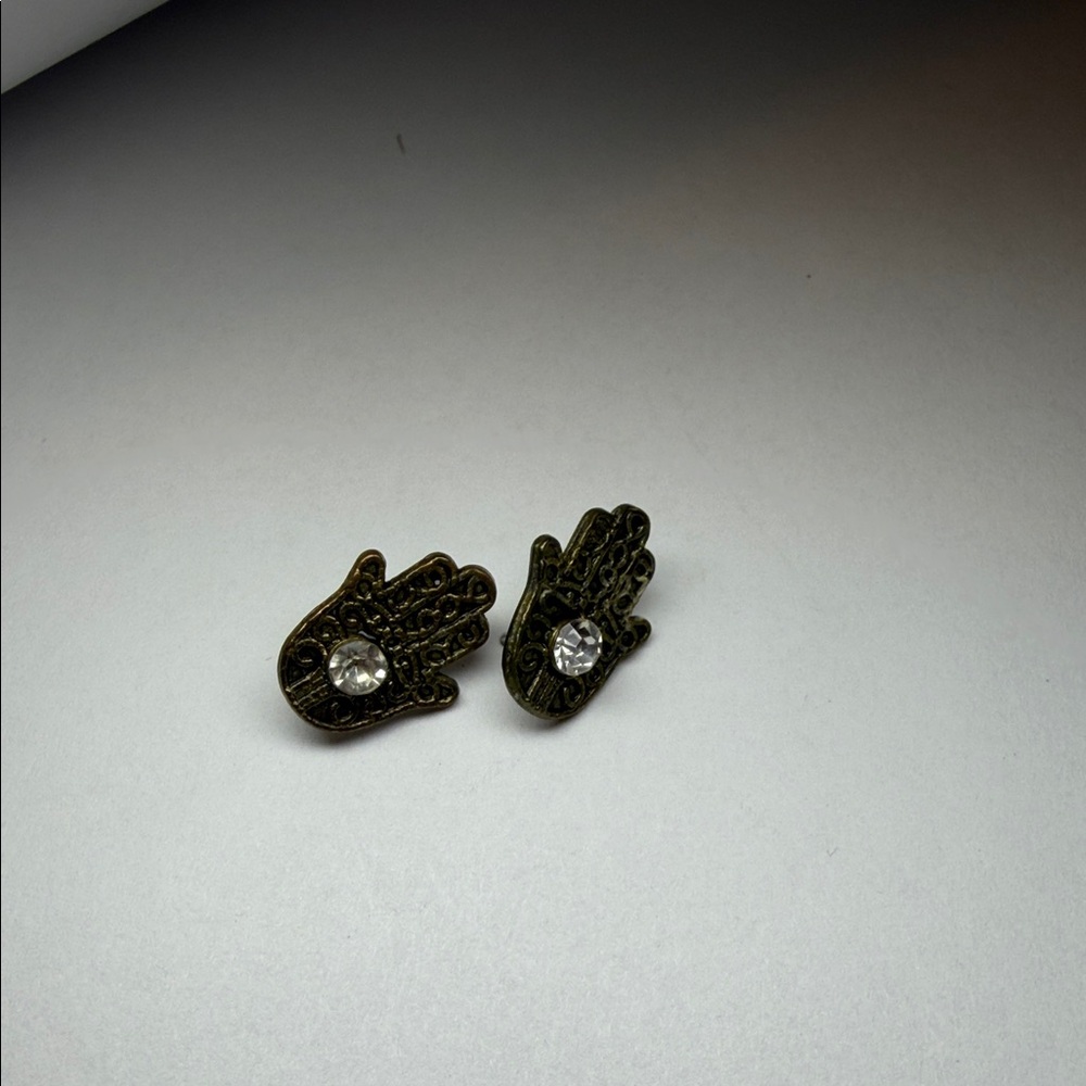Hamsa Hand Stud Earrings with Crystal Accent